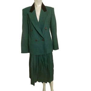 Vtg Lauren Alexandra green houndstooth skirt‎ suit